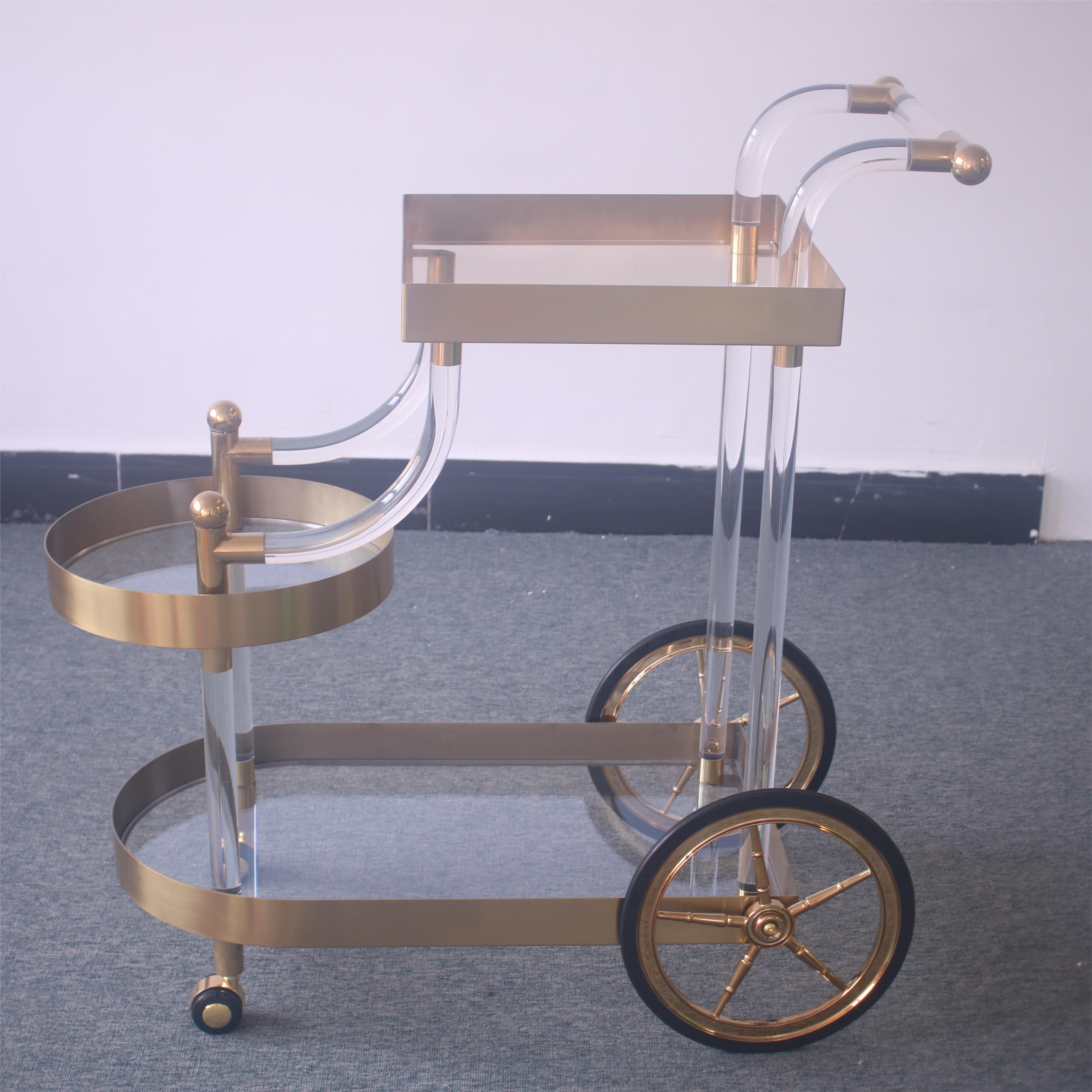 Wholesale Factory Price OEM ODM Hotel Service Trolley Modern Design Beautiful Clear Acrylic Wine Trolley Cart