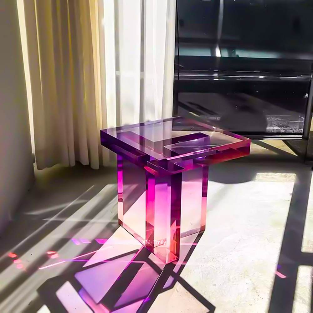 Nordic Pink Purple Small Tea Table Rainbow Acrylic Furniture Square Iridescent Acrylic Coffee Table