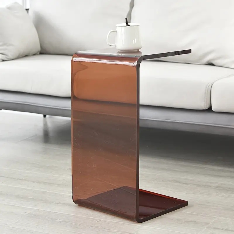 Modern Living Room Small Coffee Table Acrylic End Table C Shaped Clear Acrylic Sofa Side Table