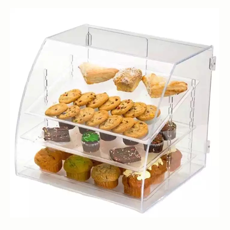 3 Tray Commercial Countertop Pastry Display Cabinet Clear Acrylic Bakery Display Case with Rear Doors