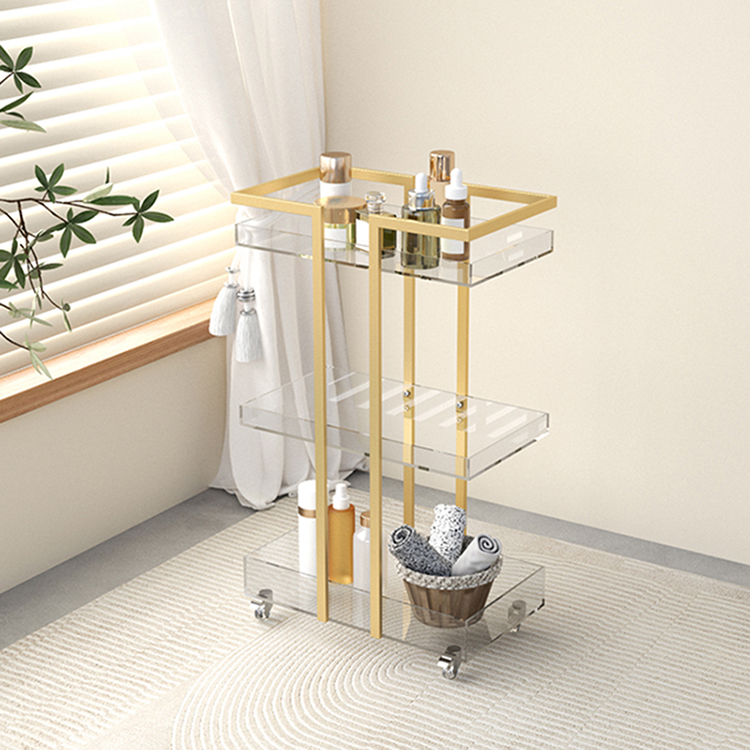 Multi-Functional 3-Tier Luxury Beauty Spa Bar Cart Crystal Acrylic Trolley Cart